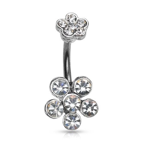Belly button ring double jeweled with flowers