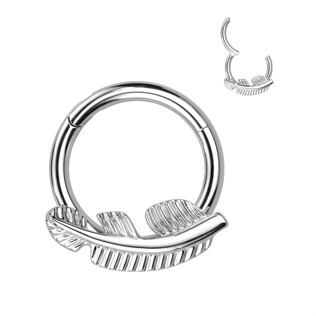Hinged ring made of titanium with a front-facing leaf