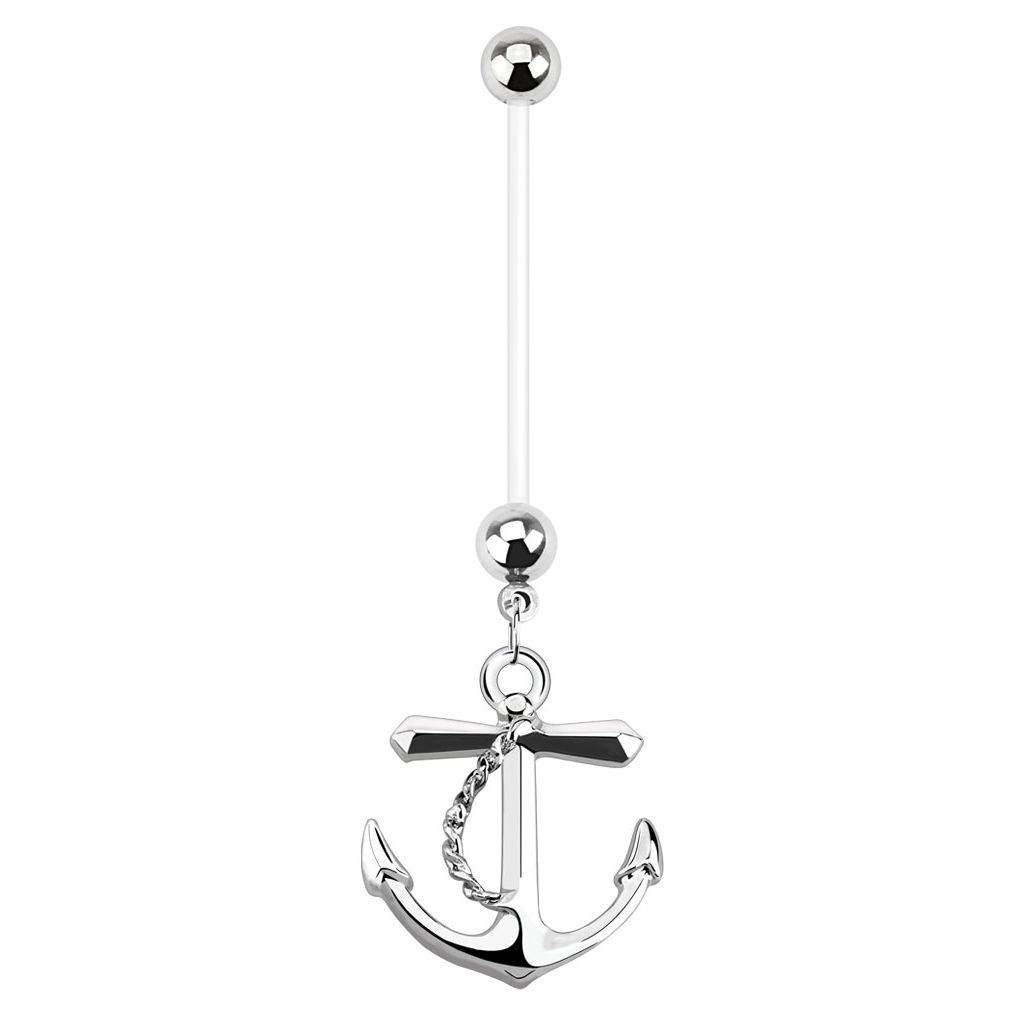 Pregnancy belly button ring with anchor dangle