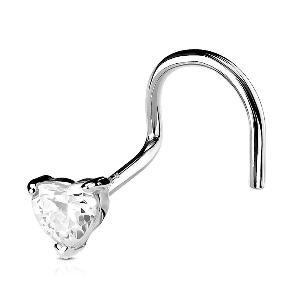 Nose screw made of 14k gold with heart-shaped gem in your choice of color