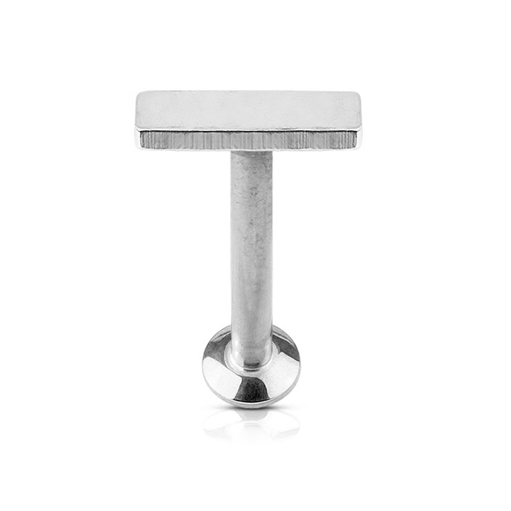 Labret with internally threaded post and rectangular top