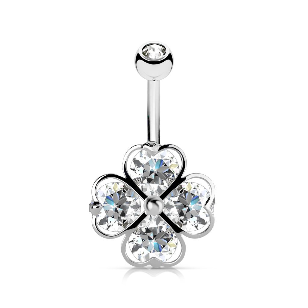 Belly button ring with four leaf clover