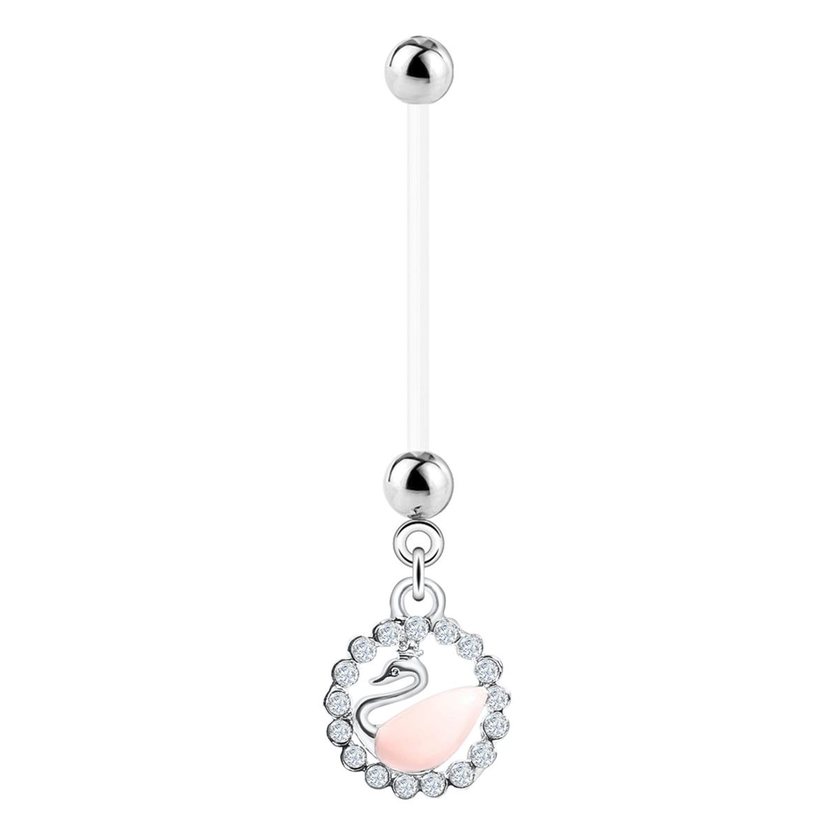 Pregnancy belly button ring with pink swan dangle