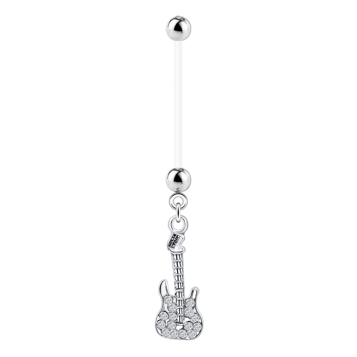 Pregnancy belly ring with studded guitar dangle