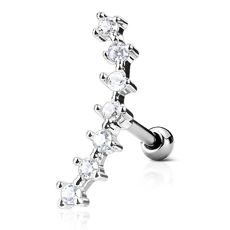 Barbell with curved top and clear stones