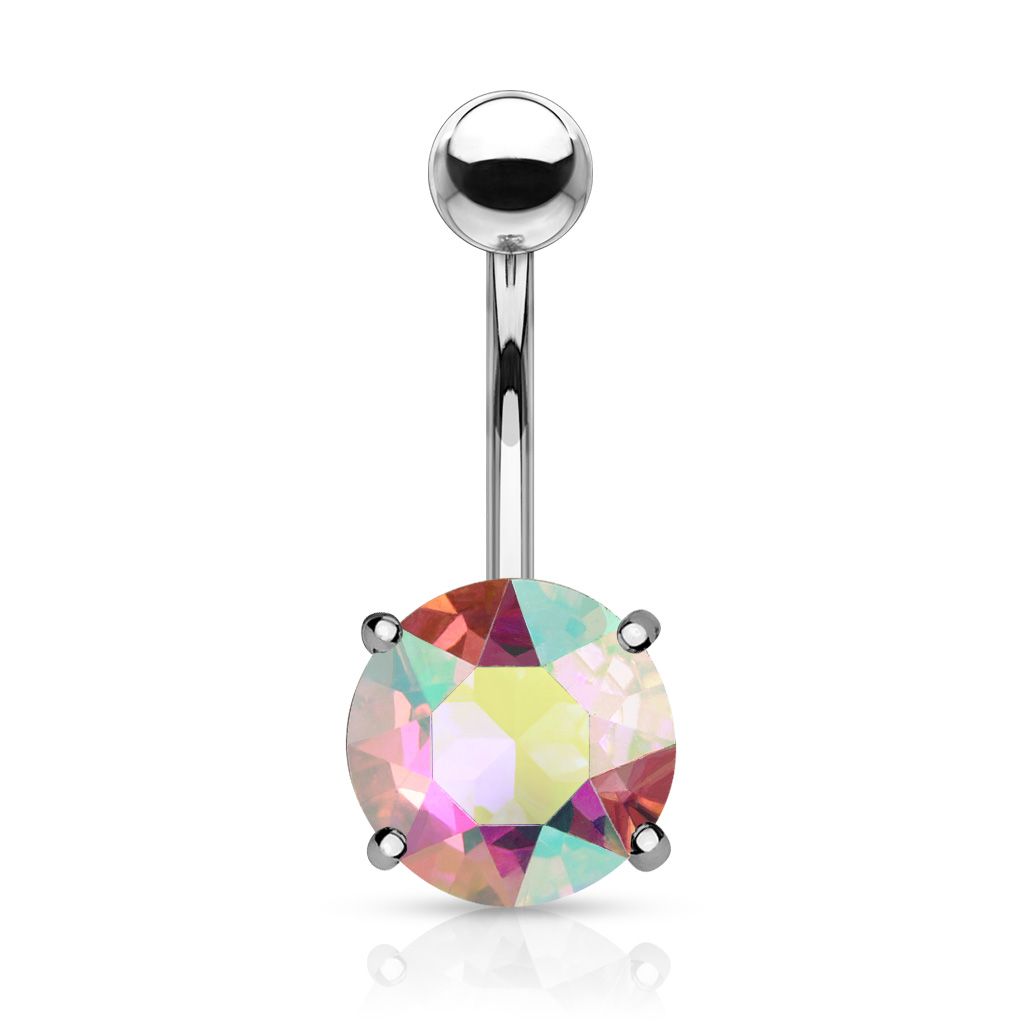 Belly button ring with round color changing stone