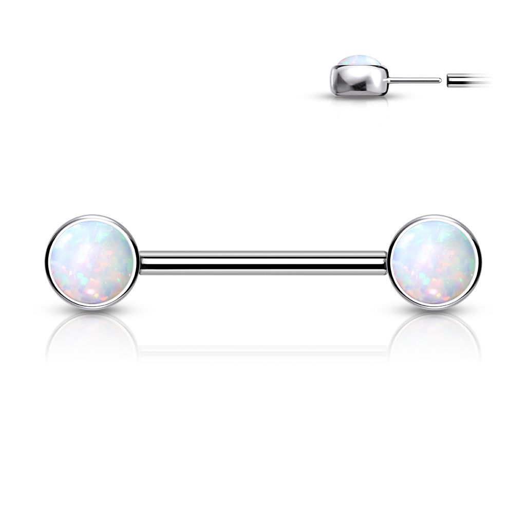 Threadless push-in nipple barbell made of titanium with opal ends