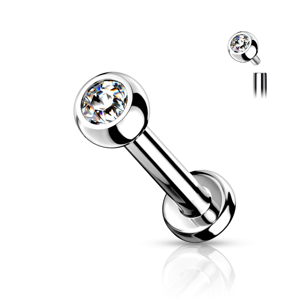 Labret made of titanium with internal threading and jeweled ball