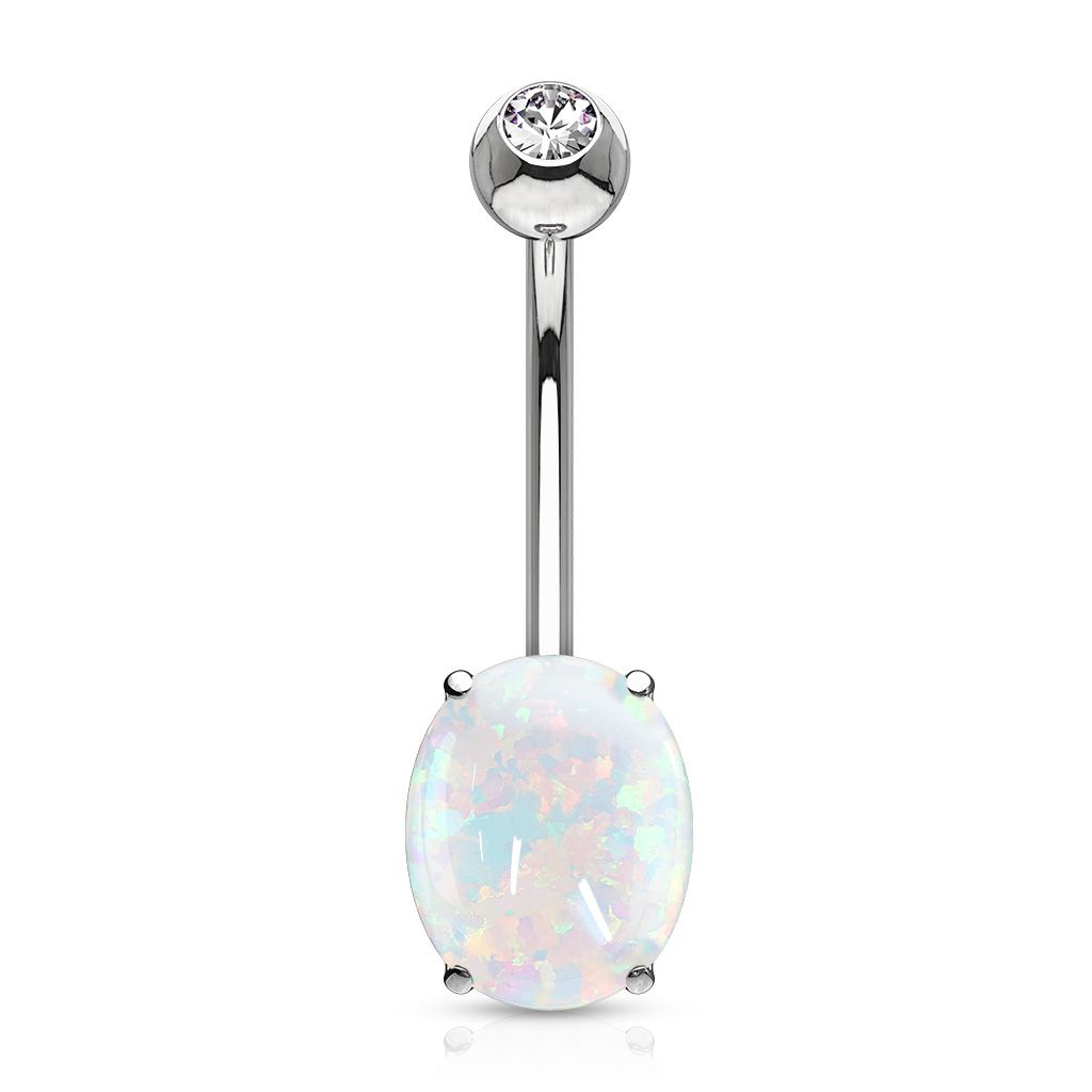 Belly button ring made of solid 14k gold with opal stone