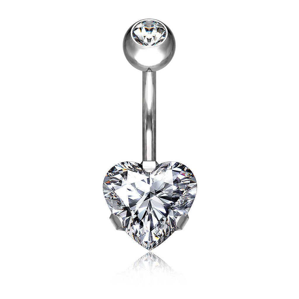Titanium belly button ring with prong set heart stone