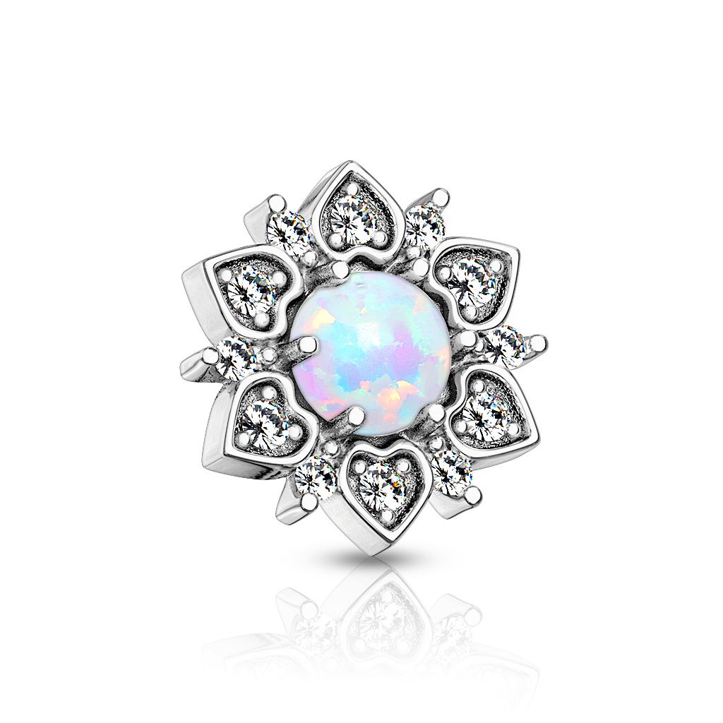 Dermal top with wreath of hearts and opal stone