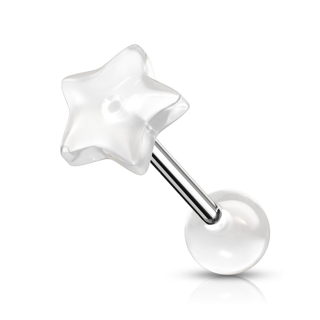 Tongue barbell with glow in the dark star-shaped top