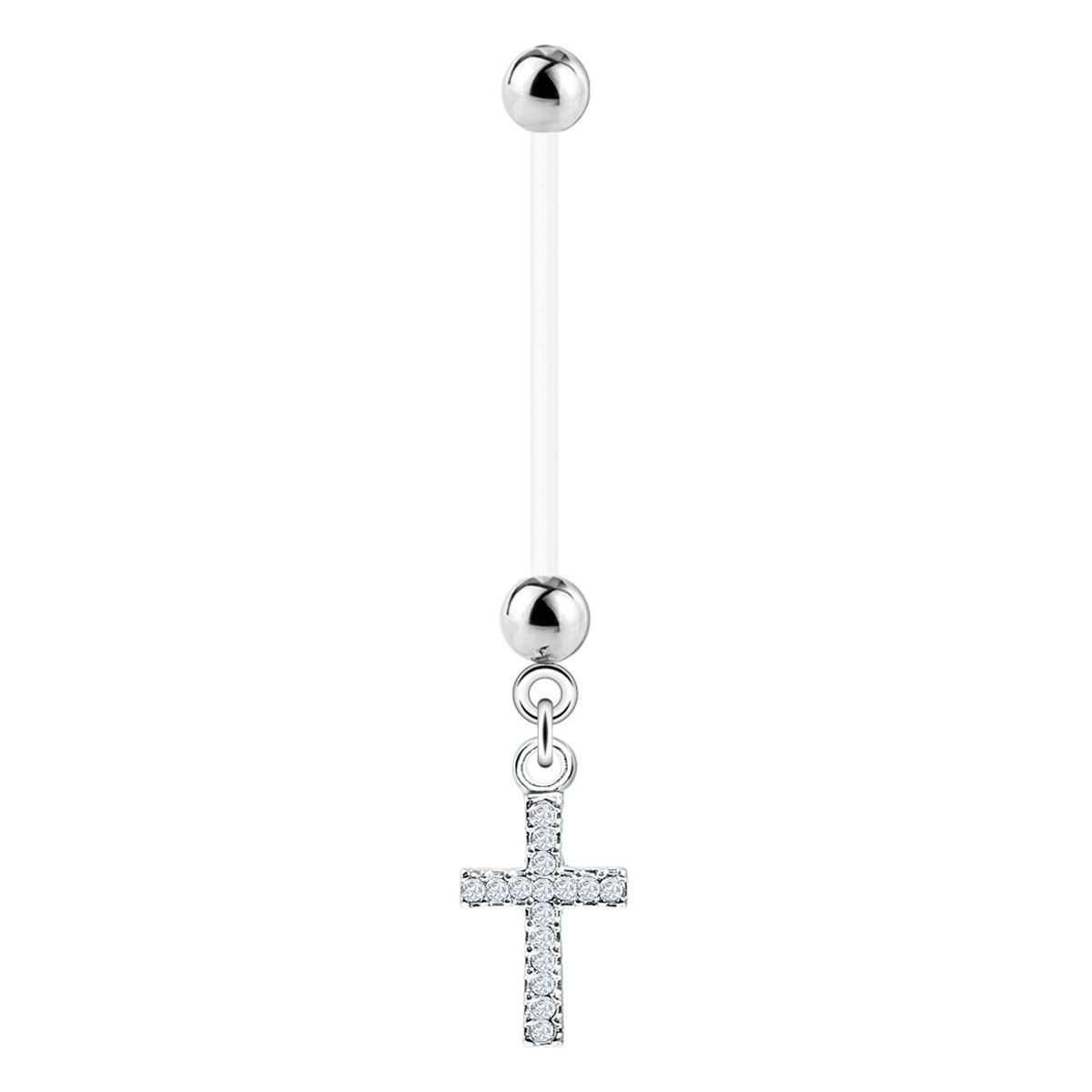 Pregnancy belly button ring with studded cross dangle