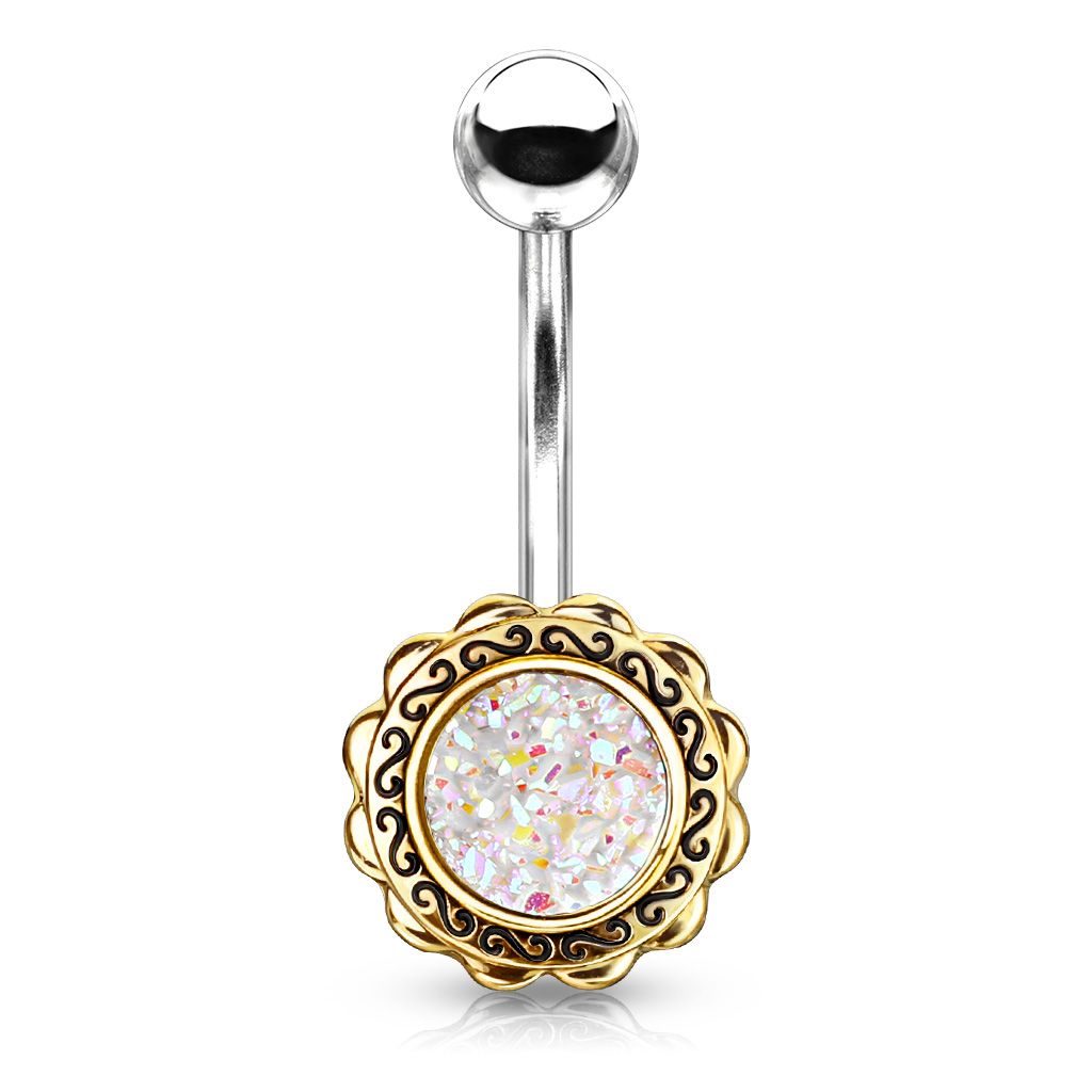 Belly button ring with druzy stone center