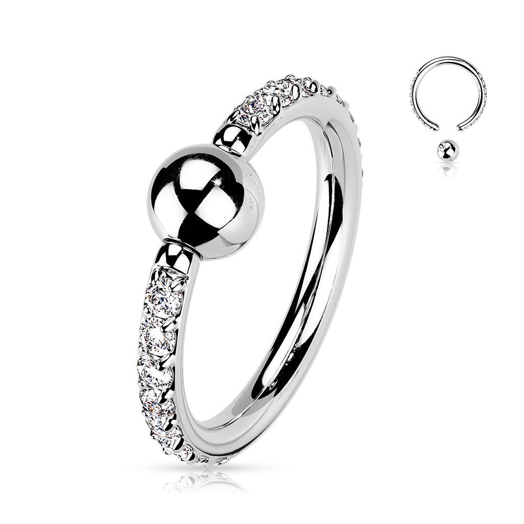 Titanium captive bead ring with CZ stones on each side
