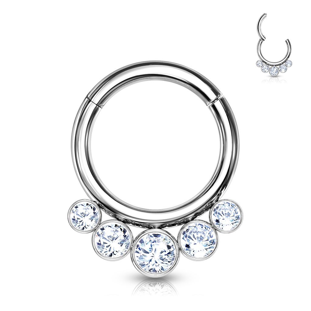Hinged titanium ring with five gemstones