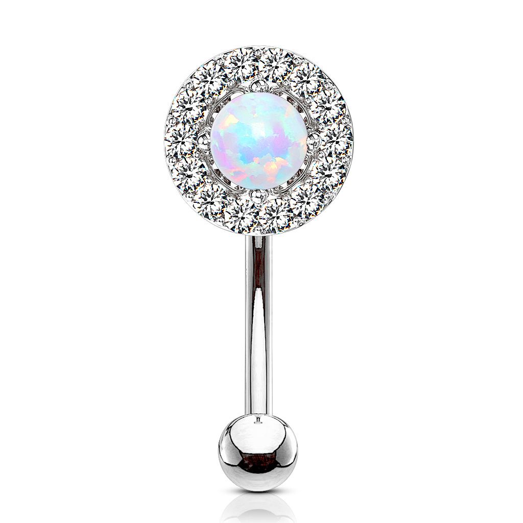 Curved barbell with central opal stone