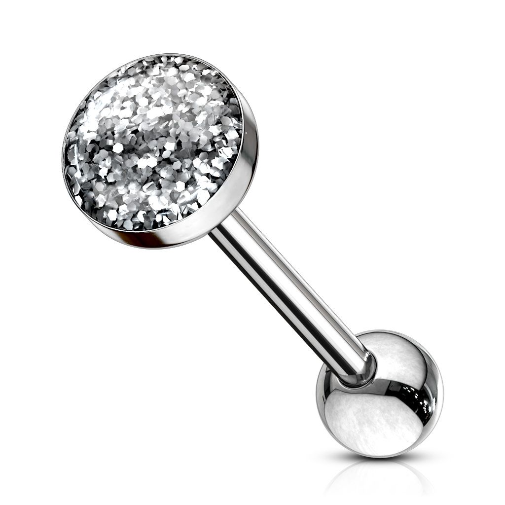 Tongue barbell with glitter ball