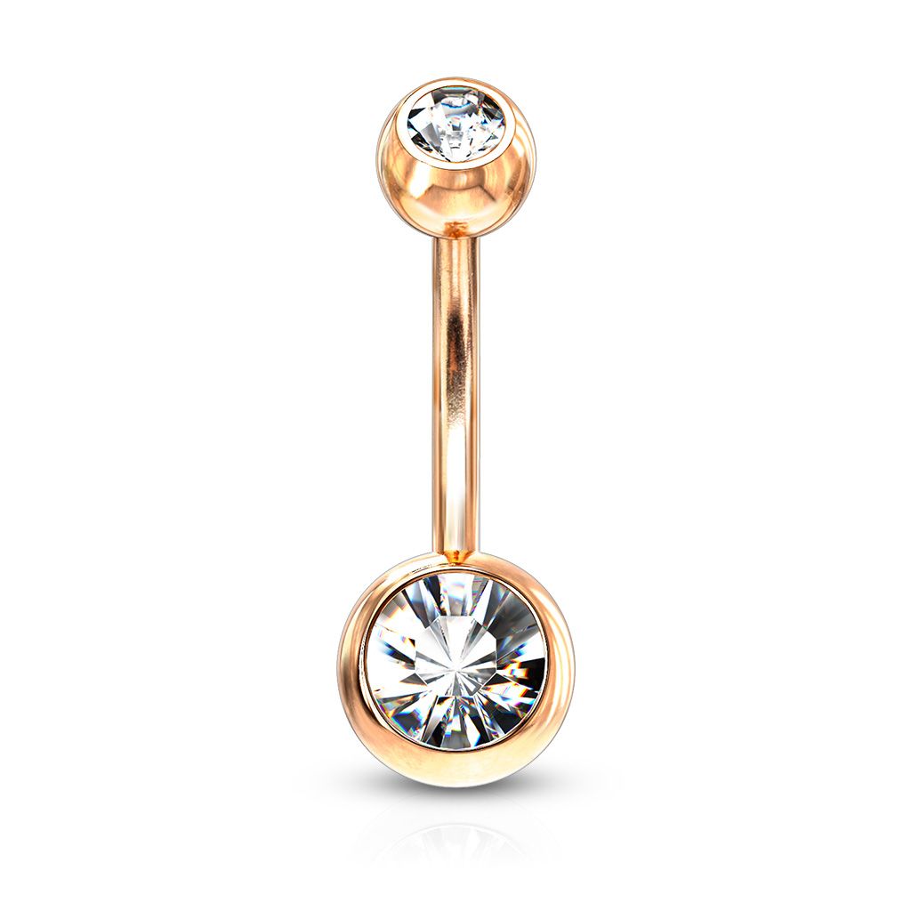 Belly button ring double jeweled and rose gold-plated