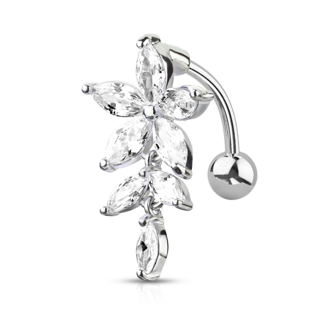 Reverse belly ring with studded flower