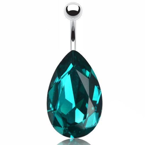 Belly button ring with large drop-shaped gem