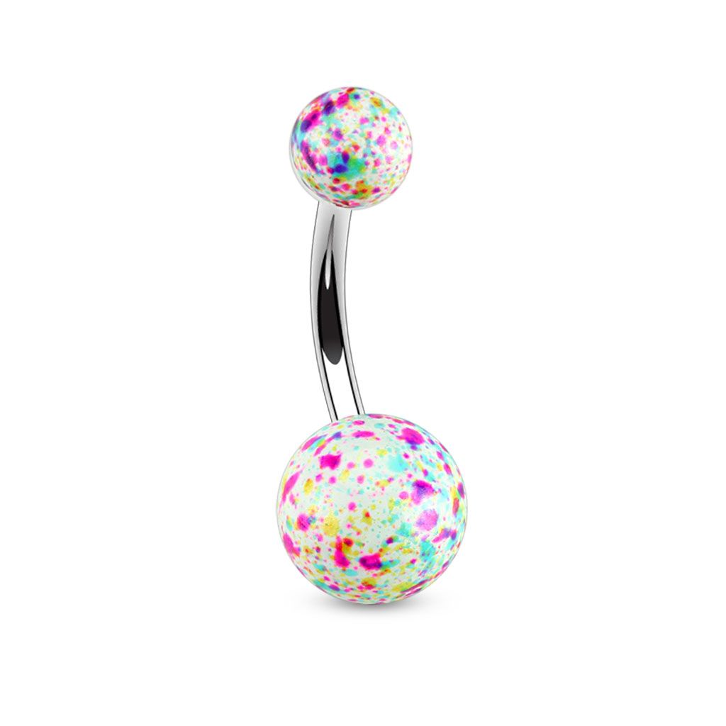 Belly button ring with splash stained balls