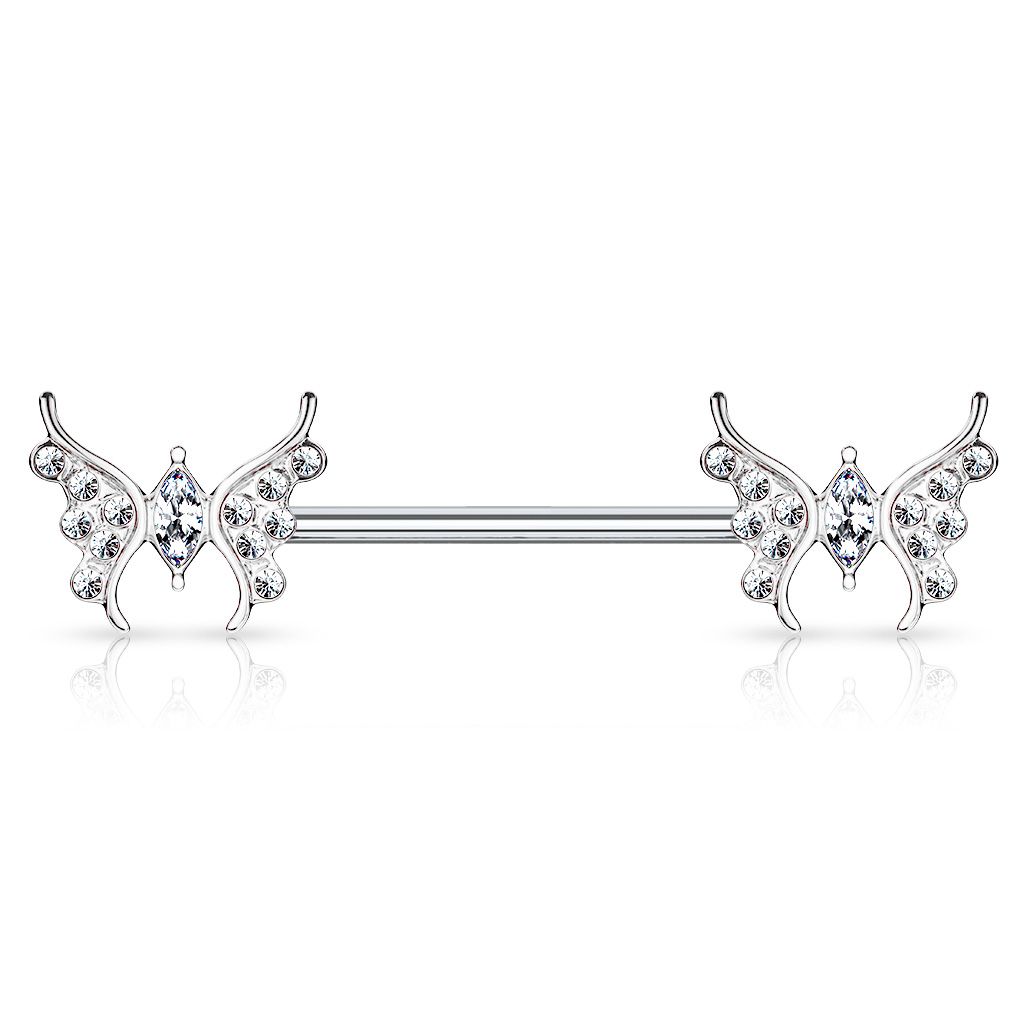 Nipple barbell with butterflies and gemstones