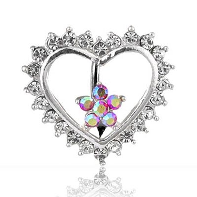Reverse belly button ring with hollow heart and flower