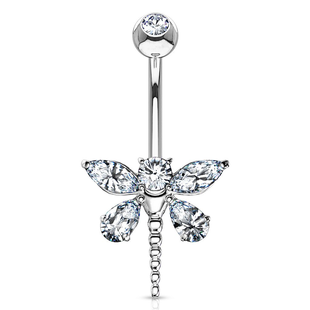 Belly button ring made of 14k gold with dragonfly