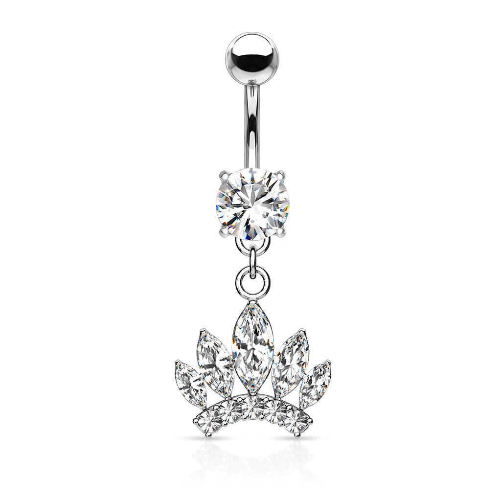 Belly button ring with crown dangle